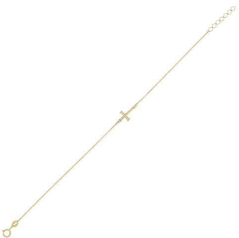 JC Schmuck | Damen Kreuz-Armband mit Zirkonia Steine in 585 Gelbgold I Armband mit Kreuz Goldarmband Ankerkette | Länge verstellbar 17 & 19 cm | 8437
