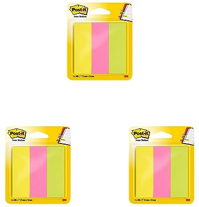 Post-it 671-3 Haftstreifen Page Marker breit, 25 x 76 mm, neonfarben, 3x100 Blatt (Packung mit 3)