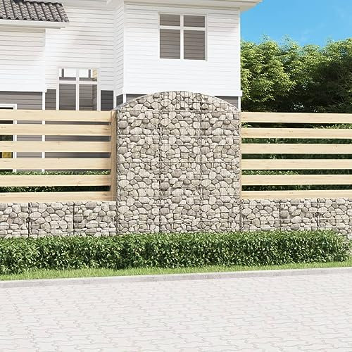 Higsose Gabion avec arche haute 150 x 50 x 180/200 cm, argent, fer galvanisé, panier métallique de jardin, kit de grilles murales pour gabions, mur décoratif, grille de gabion, mur de jardin, panier
