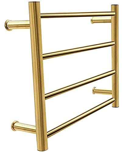 Scaldasalviette Elettrico da Bagno, Portasciugamani Riscaldato in Acciaio Inox a 4 Barre, Stendino per Asciugamani a Parete, Termostato Incorporato per Asciuga Asciugamani Rapido, Dorato, Cablato