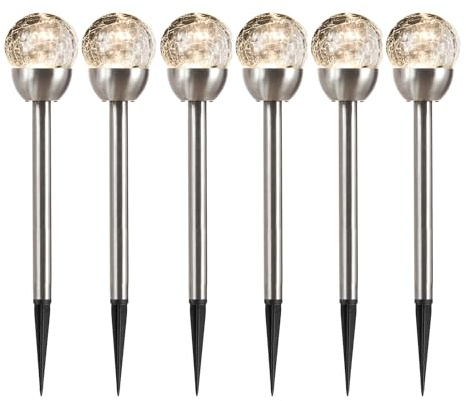 MARELIDA LED Solar Wegleuchten Crackle - Edelstahl - warmweiß - H: 24,5cm - Lichtsensor - Silber - 6er Set