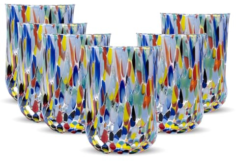 Gocce di Murano Lot de 6 verres à eau Goto fabriqués selon la tradition des artisans de Murano, verre soufflé et travaillé à la main 300 ml – verres à eau en verre ligne hétérée