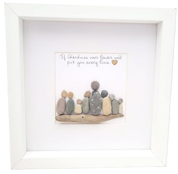 Personalised Pebble Art Picture Family Grandparents Mothers Day Gift Framed If Grandma's Were Flowers We'd Pick You 25 x 25 cm Handmade with Natural Materials