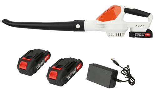 Cordless Leaf Blower Electric Handheld Leaf Blower - Clear Gardens, Patios, Gutters, Driveways & More - 24V Battery Powered Leaf Blower for Lawn Care - Batteries and Charger Included (White)