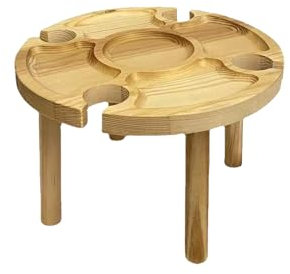 Xafrstyu Outdoor Weintisch Tragbar, Mini Campingtisch, Picknicktisch Rund Holz Tragbarer, Outdoor Weintisch Picknicktisch Klappbar, Kleiner Strandtisch, für Garten, Reisen, Camping, Picknick (L)