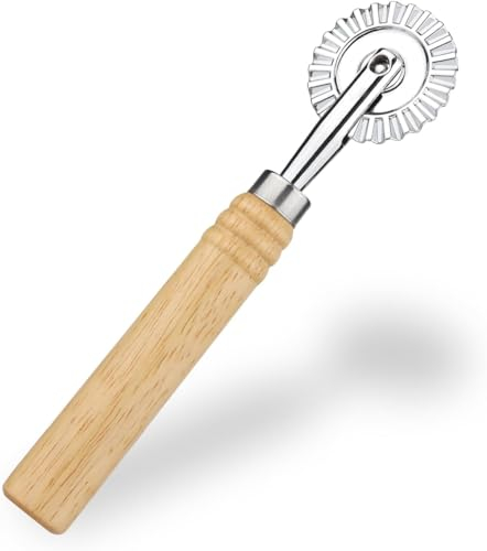 Hanjing Roulettes de coupe à pâtes, roues avec poignées en bois et presse à raviolis cannelés pour pizza, tortellini, dentelle