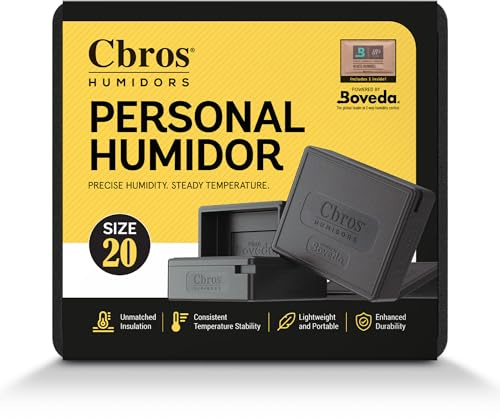 Cbros Humidor 69% Two- Way Humidity Control Box Powered by Boveda, Moisture Absorber, Maintain Freshness and Consistent Temperature Size (Size 20)