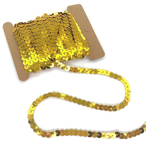 DHER 10 Yards Flat Paljetter, 6 mm Paljettband Paljetter Platt Band Tyg Paljett Trim Band Dekorativt Platt Paljetter För Kläddekoration Huvudbonad (Guld)