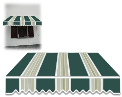 HRDMPFT Klemmmarkise Ersatz Markisentuch Balkon Markise Markisenstoff Markisenbespannung Ersatzstoff Markisenabdeckung Markisevolant/verschiedene Breiten & Farben(Green Stripes,700x250cm)