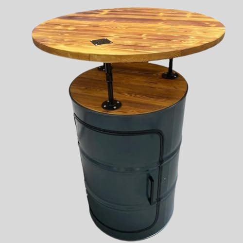 FASS-Blaugrau - Fass Möbel Stehtisch, Bistrotisch, Partyraumtisch mit Tür, Regal, Holzplatte und Tischplatte, Handgefertigt in Deutschland, 80 x 115 x 80 cm (B x H x T) (Tischplatte-Natur)