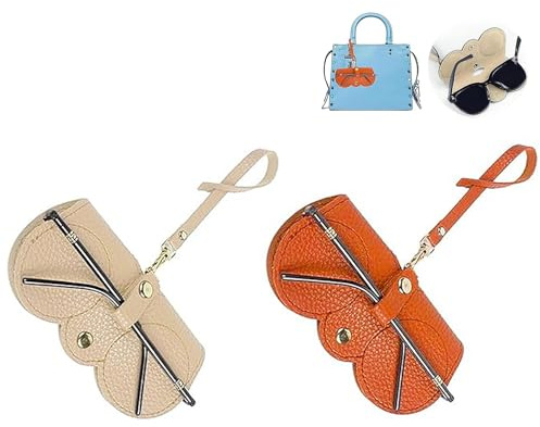 Biglumin Funda gafas - 2 piezas Estuche gafas de material PU, estuche para gafas, funda gafas blanda, estuche para gafas de sol, estuche para gafas para mujeres y hombres.(Naranja y blanco)