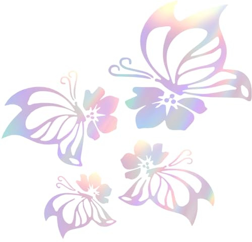 GORGECRAFT 10 Blatt Wasserdichter PET Aufkleber Reflektierender Stoßstangenaufkleber Schmetterling Hibiskusblüten Hawaiianische Autoaufkleber Set Frauen Auto Rückspiegel Aufkleber Für Auto LKW SUV