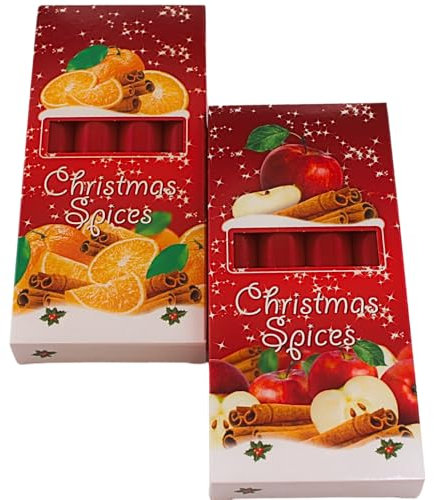 Bougies à tige parfumées, bougies de table, bougies décoratives, bougies à tige au parfum de Noël, contenu de la livraison : 8 pièces, senteur pomme cannelle et orange cannelle en rouge, dimensions :