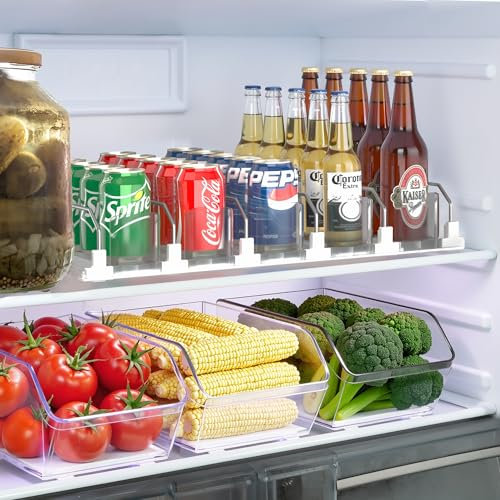 OKITCHEN Drinks Organizer for Fridge and Pantry, Soda Can and Bottle Dispenser for Refrigerator with Automatic Pusher Glide, 5 Rows Holds Up to 25 Cans