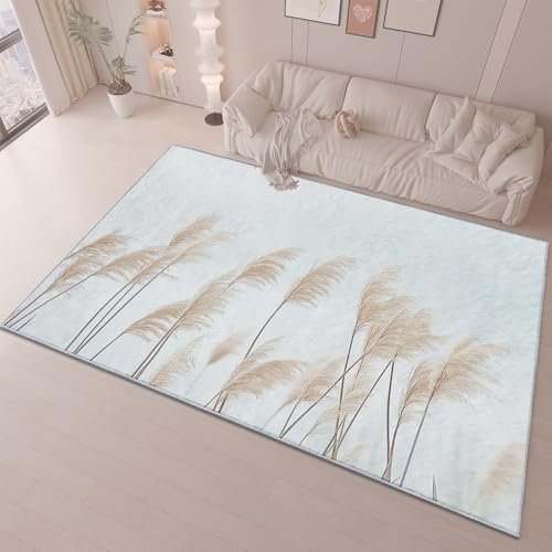 Tappeto Salotto Pelo Corto 180x270cm Tema Canna D'Oro Moderni Tappeto Camera da Letto Lavabile, Bianco Tappeti Grandi Morbido Antiscivolo e Resistente All'usura