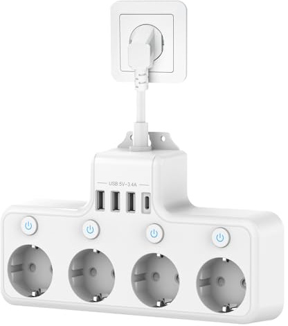 Ciabatta elettrica con 3 USB-A e 1 USB-C, presa multipla sicura per bambini per la casa