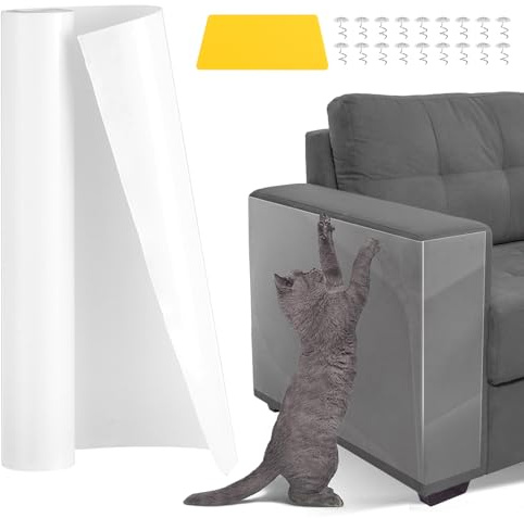 Moendergo Pellicola protettiva trasparente per divano a forma di gatto, anti-artigli, con viti e raschietto, nastro antigraffio per divani in tessuto, divani in pelle, porte, pareti, moquette (30 cm x