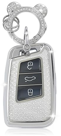 ZVRSUA Autoschlüssel Schutzhülle Passt für VW,Autoschlüssel Hülle 3 Tasten Kompatibel mit VW Passat B8, Schlüsselhülle, Schlüsselbox Cover für SEAT, CC, Golf 7, Tiguan, MK2, Jetta, Skoda (Silber)
