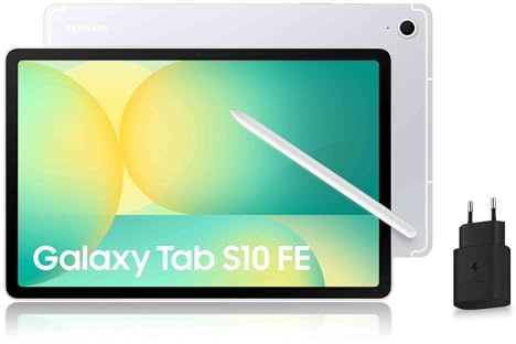 Samsung Galaxy Tab S10 FE, Tablette Android WIFI 10.9 128 Go, S Pen inclus, Certification IP68, Argent, Chargeur Secteur Rapide 25W Inclus, Version FR