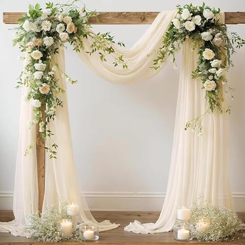 75x800cm Hochzeitsbogen Traubogen Vorhang Hochzeit Tüll Vorhang Deko Bogen Schärpen für Hochzeitsdekoration Fotografie Party Hochzeit Torbogen Zeremonie Stuhl Dekoration (Elfenbein)