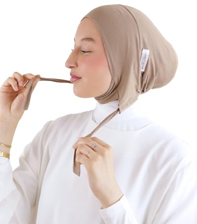 Halkfri hijab-undermössa i naturlig bambu fiber andningsbar och allergivänlig för slöjda muslimska kvinnor SH-7, brungrått, One Size