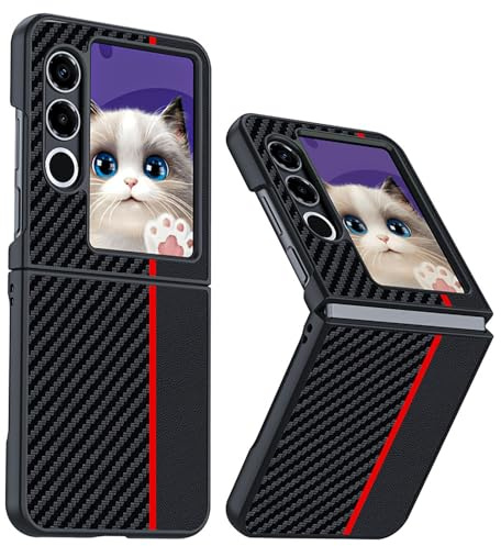 GIOPUEY Funda Compatible con Nubia Flip 2, Cuero PU + PC Duro Carcasa, Textura de Cuero Especial Case, Anti-Huella Digital, Anti-Arañazos - Black/Red
