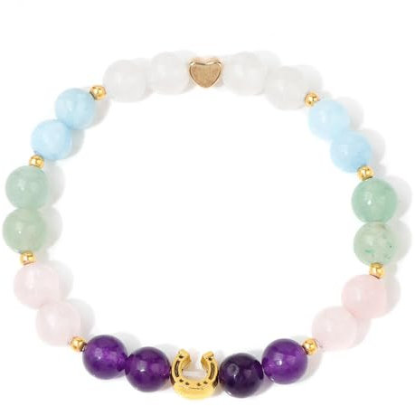 DAIJES Braccialetto di perline di colore misto in pietra naturale, accessori da donna a forma di ferro di cavallo, perline di colore misto a forma di occhio di gatto, elastico Force-FD10919