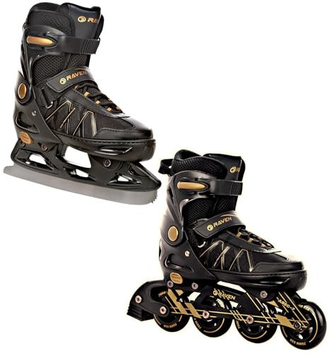 RAVEN Expert 2in1 Schlittschuhe Hockey Inline Skates Inliner für Kinder und Erwachsene verstellbar (Gold, 43-46 (28-30,5cm))