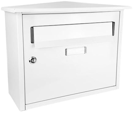 glowster Cassetta delle lettere in acciaio zincato bianco, dimensioni 33 x 39 x 17 cm. Design con portello antipioggia, resistente e durevole, ideale per uso esterno.