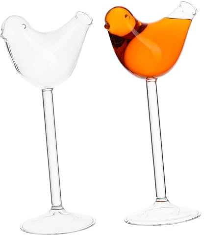 MUCKLILY Bicchieri Da Cocktail Creativi a Forma Di Uccellino, Bicchieri Da Bar Trasparenti in Vetro 150 Ml, Set 2 Pezzi Per Feste, Matrimoni e Uso Domestico