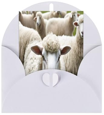 Grußkarten mit süßem Schaf-Lamm-Druck, mit weißen Umschlägen, schimmernde Geburtstags-, Weihnachts- und Hochzeitskarten, innen blanko.