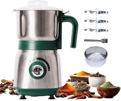 Electric Grinder for Kitchen - 500W Grain Mill with 3 Stainless Steel Blades, Versatile Spice Grinder for Coffee, Grinding Spices, Bean, Grains, Nuts (Green)
