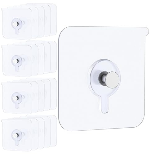 20 Pack No Nails Picture Hanging Hooks, Strong Stick on Picture Hooks | Transparent Waterproof Self Adhesive Wall Hangers for Frames, Pictures, Wall Decoration and so on