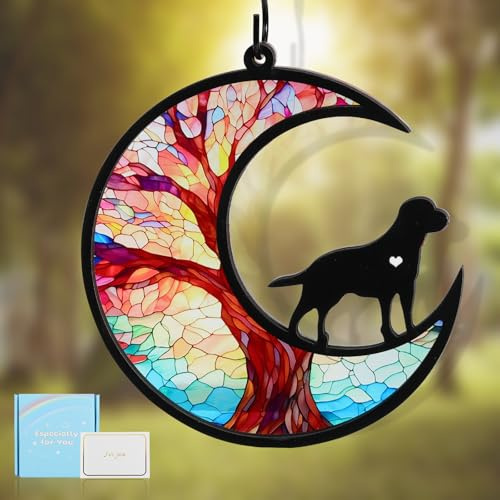VavoPaw Pet Memorial Gifts for Dogs, Pet Loss Sympathy Gift, DIY Name Dog Memorial Suncatcher, Personalized Decorations in Loving Memory for Loss, Tree of Life & Labrador