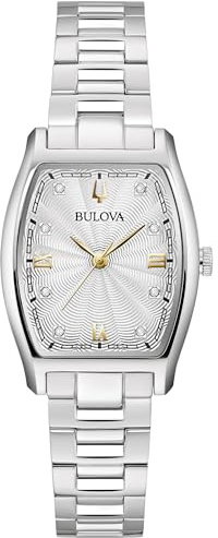Bulova Ladies Dress Classic Diamond 3-Hand Quartz Watch, Stainless Steel Bracelet, 26x35mm Case