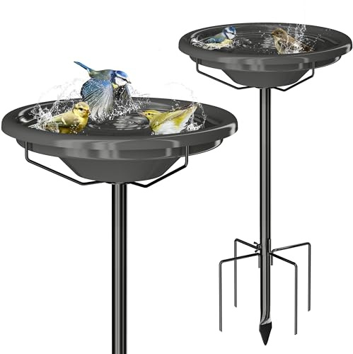 iBorn Fågelbad för utsidan, 92 cm metall fristående fågelbad med 3 justerbara höjdstänger, 30 cm BPA-fri skål, 5-spetsbas, grå, 1-pack (inkluderar inte fontän)