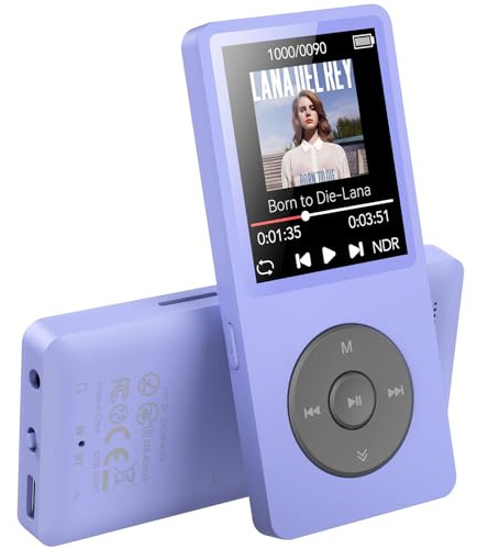AGPTEK Lettore MP3 32 GB Bluetooth 5.3, 1,8 pollici, 40 ore, lettore digitale per bambini, lettore MP3 con radio FM, fino a 128 G, (senza cuffie), viola
