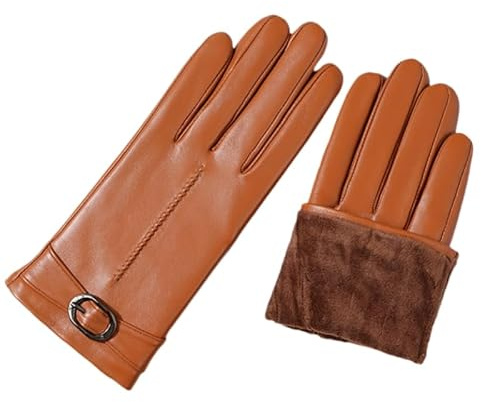 Keninll Damen Lederhandschuhe Fleece Gefüttert Winter Lammfell Handschuhe Touchscreen Kompatibel Reiten Fahren Winddicht Weich Warm