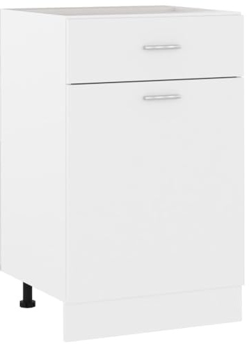 Hommdiy Schubunterschrank Lyon Weiß 50x46x81,5 cm Küchenschrank Holzwerkstoff Küchenzeile Küchenmöbel Unterschrank Küchenunterschrank Schrank