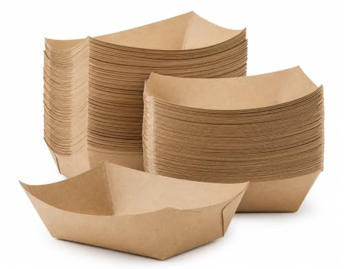 E Greenwize Packaging Kraft Paper Food Trays | Brown Cardboard Serving Trays | Medium Disposable Food Trays for Burgers, Chips, Nachos, BBQ, Parties, Camping & Takeaway (Small, 50, Count)