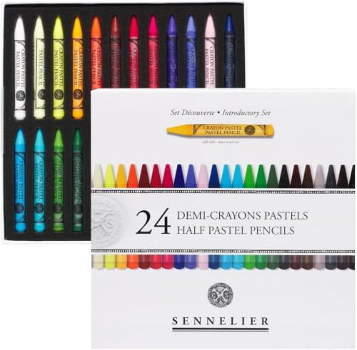 Sennelier 24 Demi Crayons Pastel Secs Extra Fins et 1 Carte