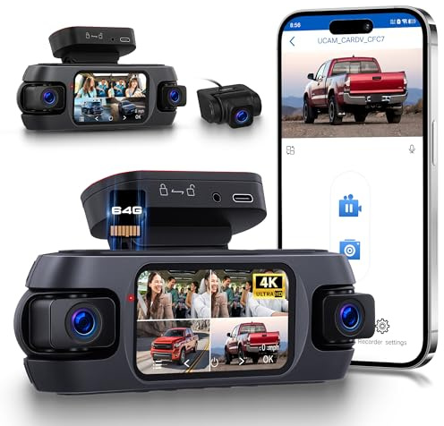 Rimoody Dash Cam Auto 4K 4 Telecamere, WiFi App Viidure, Telecamera per Auto 360° con GPS, Visione Notturna, G-Sensor, Parcheggio Assistito