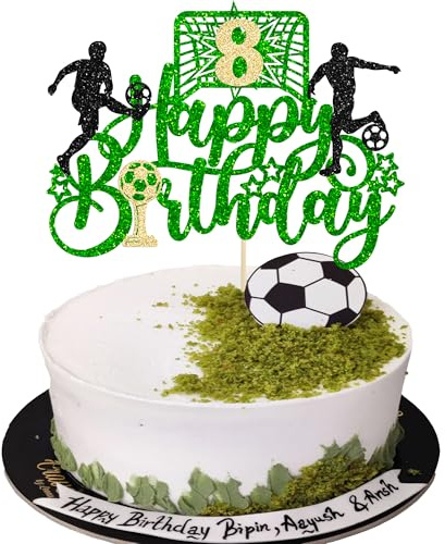 Ephlyn 1 Pack Happy 8th Birthday Soccer Ball Cake Topper Sport Football Cake Picks for Soccer Ball Theme Kids 8th Birthday Party Cake Decorations Supplies