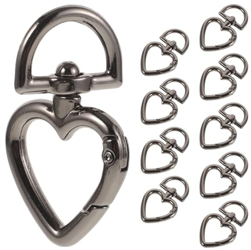 Cabilock Cierre de Resorte Forma de D para Llavero Mosquetón de Metal Clip Giratorio Color Negro 10 Piezas Adecuado para Mochila Bolso y Bricolaje