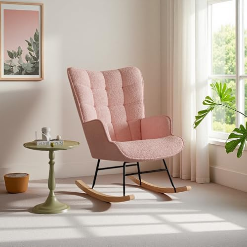 FEEOHOME Gungstol, gungstol, amningsstol, babyrum med träben, gungstol, amning, för sovrum och vardagsrum (rosa nallesammet)