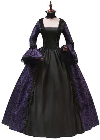 Generisch Karneval Kostüm Mittelalterliches Kleid elegantes Gothic Cosplay Kostüm historisches Gerichtskleid Karneval Party formelle Kleidung Purple S