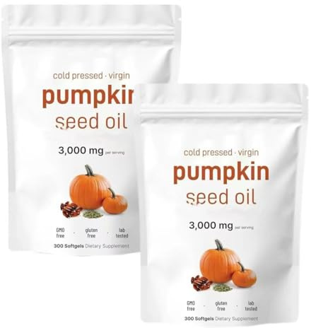 Olio Di Semi Di Zucca 3000 Mg Per Porzione, Olio Vergine Puro Spremuto A Freddo | Supporta Capelli, Urinari, Non Ogm, 2 Pezzi