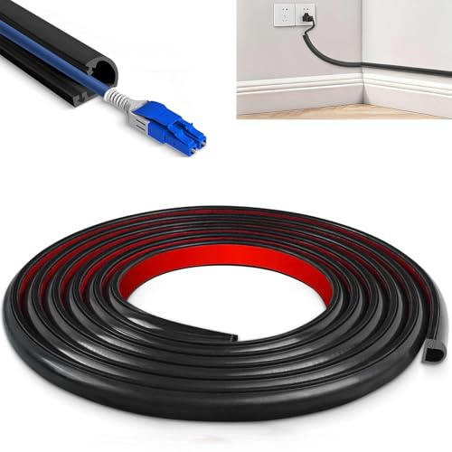 Cache Cable Mural Auto-Adhésif Noir, Ouverture Latérale, 15x10mm 2m | Goulotte Passe Cable Auto-Adhésive, Idéale pour Maison et Bureau, Sécurité Familiale, Cache-Fils Élégant, Facile à Poser