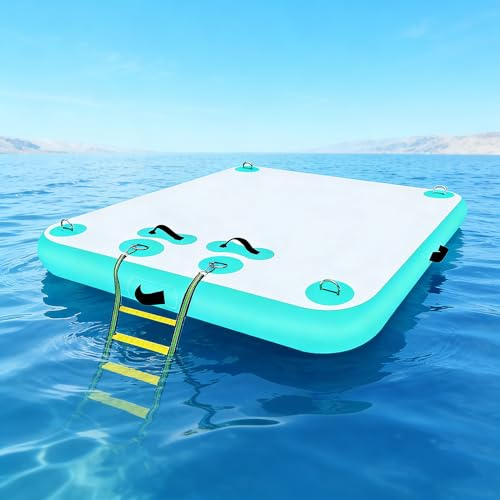 Piattaforma Galleggiante Gonfiabile per Nuoto e Relax, Isola Galleggiante Gonfiabile per più Persone con Pompa ad Aria per Lago, Stagno, Piscina, Spiaggia e Mare,Mint Green,5.9x9.9ft