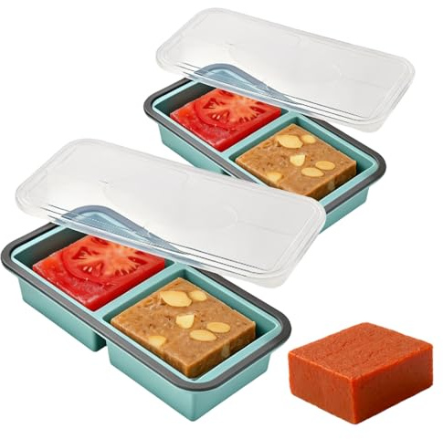 2 Stück Einfrieren Behälter, BehäLter Zum Einfrieren mit Deckel, Silikon Gefrierform aus BPA-freiem Silikon mit Fülllinien für präzise Portionierung, für Suppen, Brühen, Soßen und Butter (Blau)